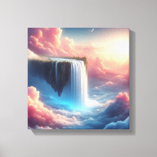 Surrealer schwebender Felsen mit Wasserfall Leinwanddruck (Vorderseite)