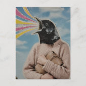 Surrealer Singender Amsel-Collage Postkarte (Vorderseite)