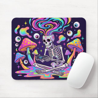 Surrealer Skelett-Gamer mit Vortex-Schädel Mousepad