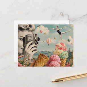 Surrealer Sommer Eiscreme Schwimm Collage  Postkarte