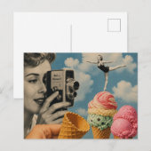 Surrealer Sommercollage Eiscremeportionen Postkarte (Vorne/Hinten)