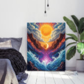 Surrealer Sonne-und-Mond-Abstraktlandschaftsposter Poster
