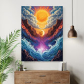 Surrealer Sonne-und-Mond-Abstraktlandschaftsposter Poster