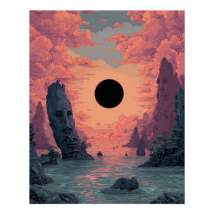 Surrealer Sonnenuntergangs-Finsternis-Traumlandsch Poster