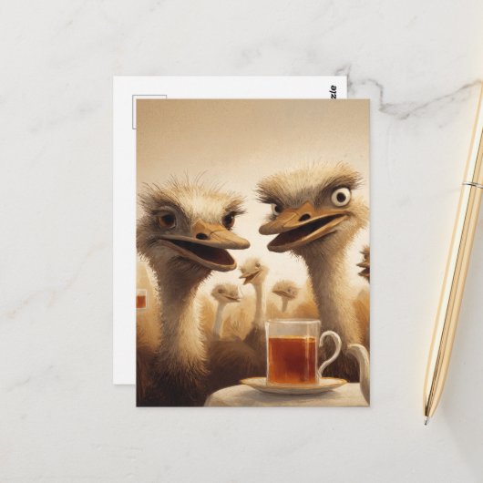 Surrealer Straußenteestunde Postkarte (Vorderseite/Rückseite Beispiel)