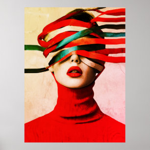Surrealer Streifen Moderne Minimalistische Frau in Poster