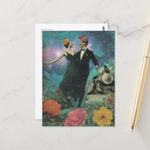 Surrealer Tanzmenschen-Abenteuer-Collage-Zug Postkarte