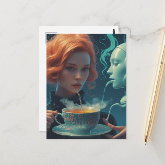 Surrealer Tee Postkarte (Vorderseite/Rückseite Beispiel)