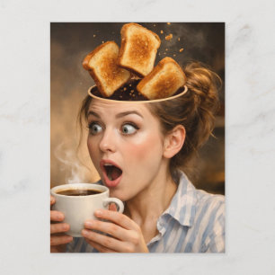 Surrealer Toast und Kaffee Frau Postkarte
