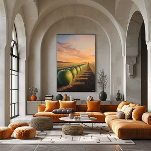 Surrealer Traumlandschaft-Äpfel in Dämmerungsfelde Poster