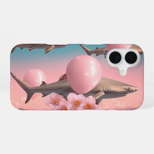 Surrealer Traumlandschaft mit Haien und Ballons iPhone 16 Hülle (Rückseite (Horizontal))