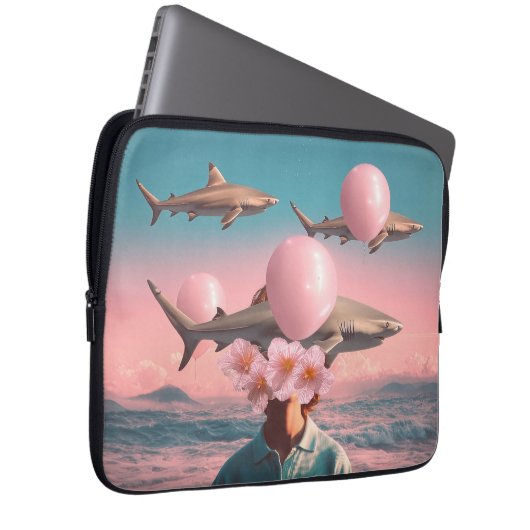 Surrealer Traumlandschaft mit Haien und Ballons Laptopschutzhülle (Vorne Rechts)