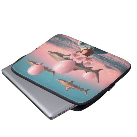 Surrealer Traumlandschaft mit Haien und Ballons Laptopschutzhülle (Vorne Knopf)