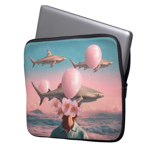 Surrealer Traumlandschaft mit Haien und Ballons Laptopschutzhülle (Vorderseite Links)