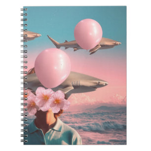 Surrealer Traumlandschaft mit Haien und Ballons Notizblock
