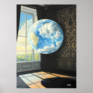 Surrealer Traumlandschaft mit schwebender Erde im Poster