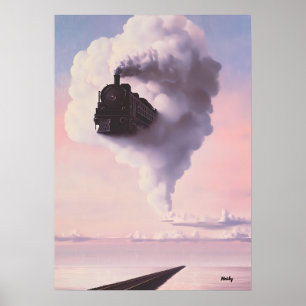 Surrealer Traumlandschaftszug, der aus einer Wolke Poster