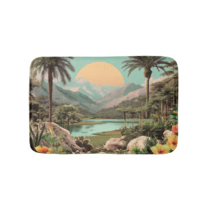 Surrealer tropischer See mit Palmen Badematte