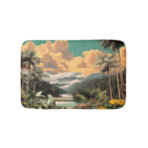 Surrealer tropischer Tal mit Palmen Badematte