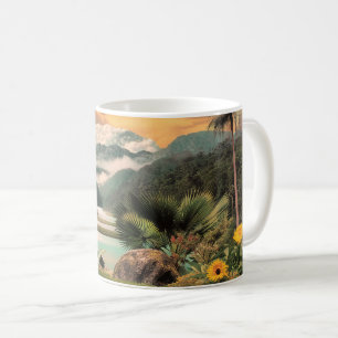 Surrealer tropischer Tal mit Palmen Kaffeetasse