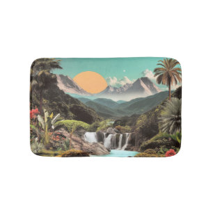 Surrealer tropischer Tal mit Wasserfällen Badematte