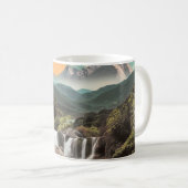Surrealer tropischer Tal mit Wasserfällen Kaffeetasse (VorderseiteRechts)