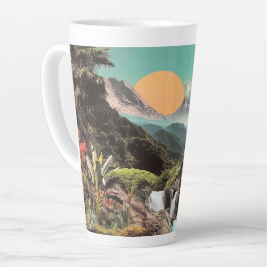 Surrealer tropischer Tal mit Wasserfällen Milchtasse (Linke Ecke)