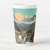 Surrealer tropischer Tal mit Wasserfällen Milchtasse (Vorderseite)