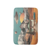 Surrealer UFO über rustikalem Haus Badematte (Vorderseite Vertikal)