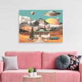Surrealer UFO über rustikalem Haus Leinwanddruck (Insitu (Wohnzimmer))