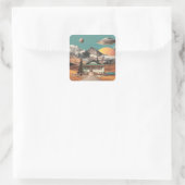 Surrealer UFO über rustikalem Haus Quadratischer Aufkleber (Tasche)