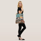 Surrealer UFO über rustikalem Haus Tasche (Am Model)