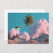 Surrealer UFO- und Palmenberg-Szene Postkarte (Vorne/Hinten)
