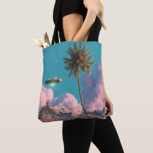 Surrealer UFO- und Palmenberg-Szene Tasche