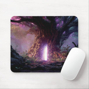 Surrealer verzauberter Baum mit leuchtendem Portal Mousepad