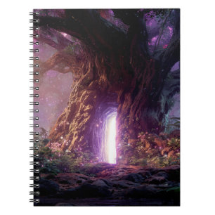 Surrealer verzauberter Baum mit leuchtendem Portal Notizblock