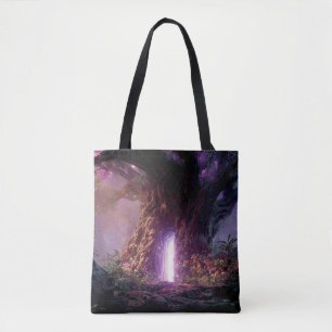 Surrealer verzauberter Baum mit leuchtendem Portal Tasche