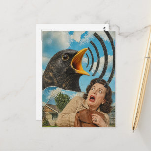 Surrealer Vogelschrei an Frau Collage Postkarte