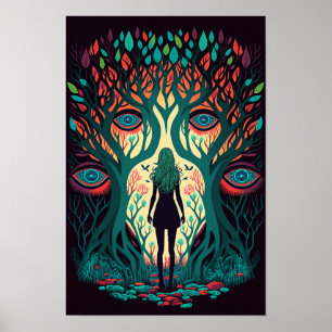 Surrealer Wald-der-Augen-Plakat Trippy Psychedel Poster