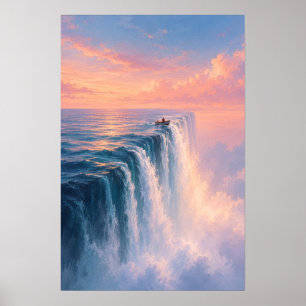 Surrealer Wasserfall-Landschaft im Ozean Poster