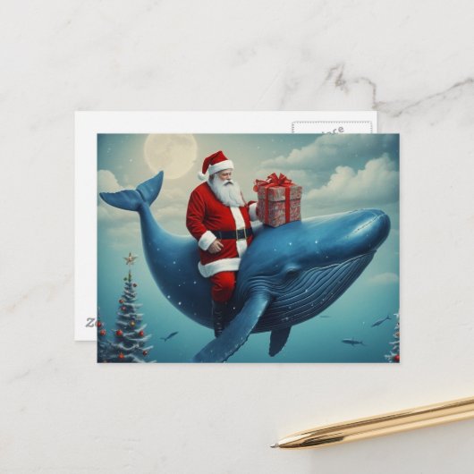Surrealer Weihnachtsmann und Wal Postkarte (Vorderseite/Rückseite Beispiel)