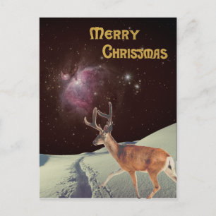 Surrealer Weihnachtsrentier im Weltraum Postkarte