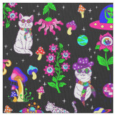 surrealer Weltraum-Disco-Katzen-Alien-UFO-Leopard Stoff (Nahaufnahme)