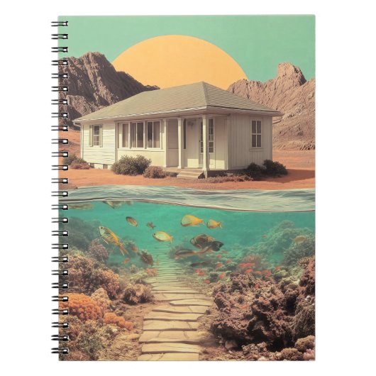 Surrealer Wüstenhaus mit Unterwasserriff Notizblock (Vorderseite)