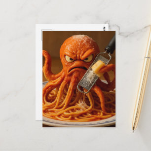 Surrealer wütender Spaghetti-Oktopus Postkarte
