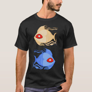 Surrealer Zwillingfisch-Zeichnung mit großen Augen T-Shirt