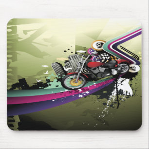 Surreales Motorrad, Schädel u. Stadt Mousepad