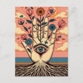 Surrealgärtner mit rosa Blume Postkarte (Vorderseite)