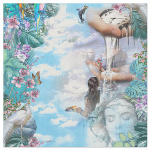 Surrealismus-Hintergrundbild mit der S-Dali-Uhr Stoff