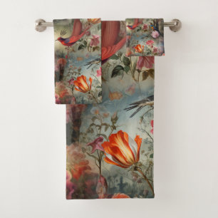 Surrealist Art mit Blume & Vögeln Badhandtuch Set